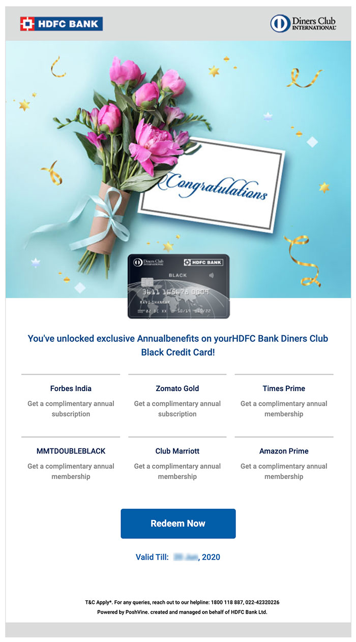 HDFC Diners Club Black annual membership mailer